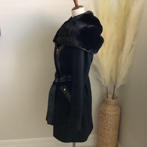Via Spiga Kate Belted Faux Fur Trimmed Wool Blend Coat Size 10 NWOT - Picture 6 of 15
